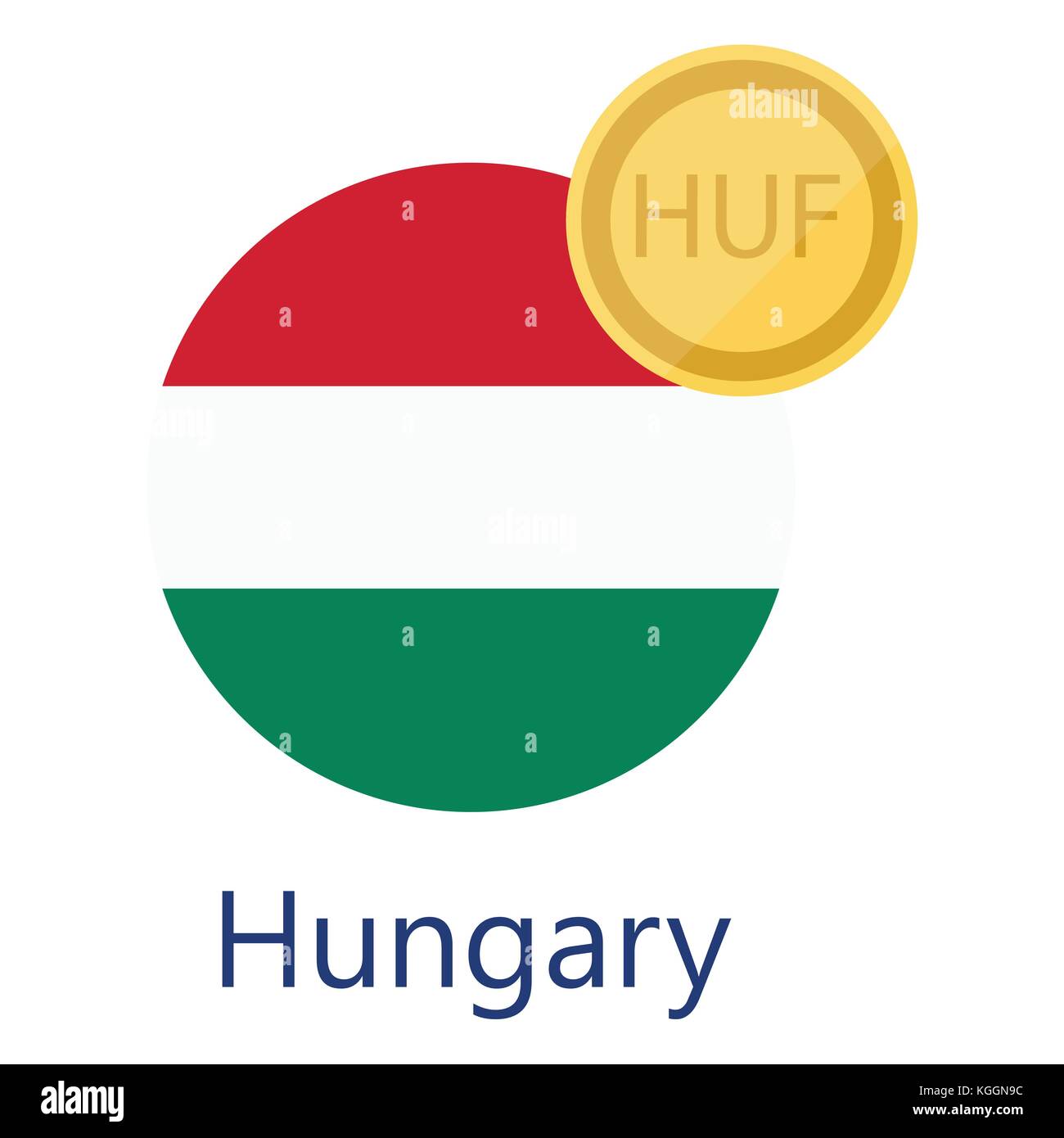 Vector Illustration runde ungarische Flagge und Währungssymbol Huf ungarische Forint Stock Vektor