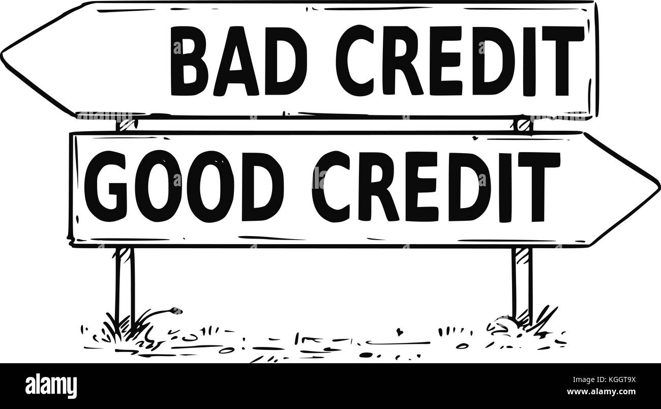 Vektor Zeichnung von schlechten oder guten Kredit geschäft Entscheidung Verkehr Pfeil. Stock Vektor