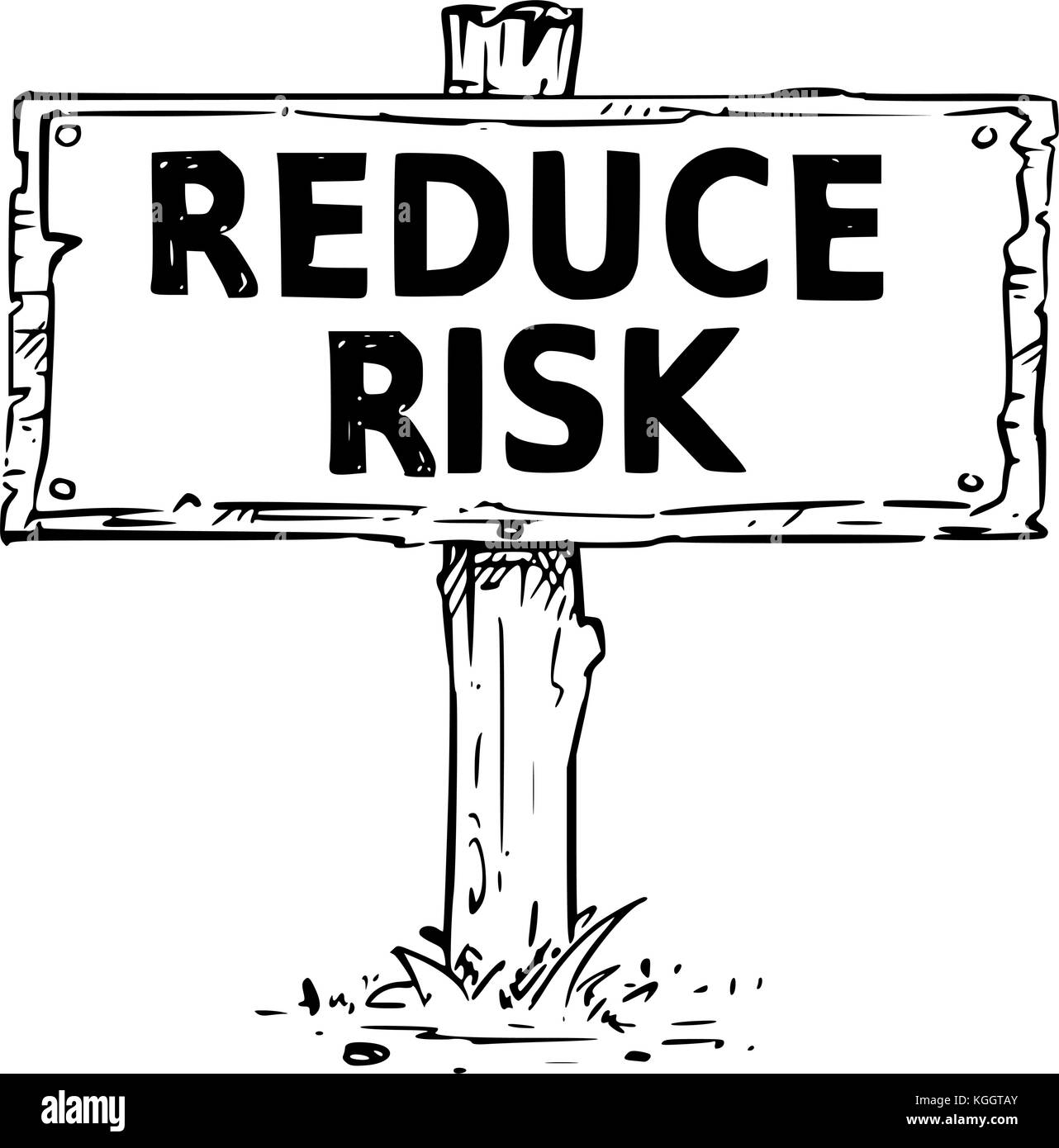 Vektor Zeichnung der Holz- Schild mit Business text Risiko zu reduzieren. Stock Vektor