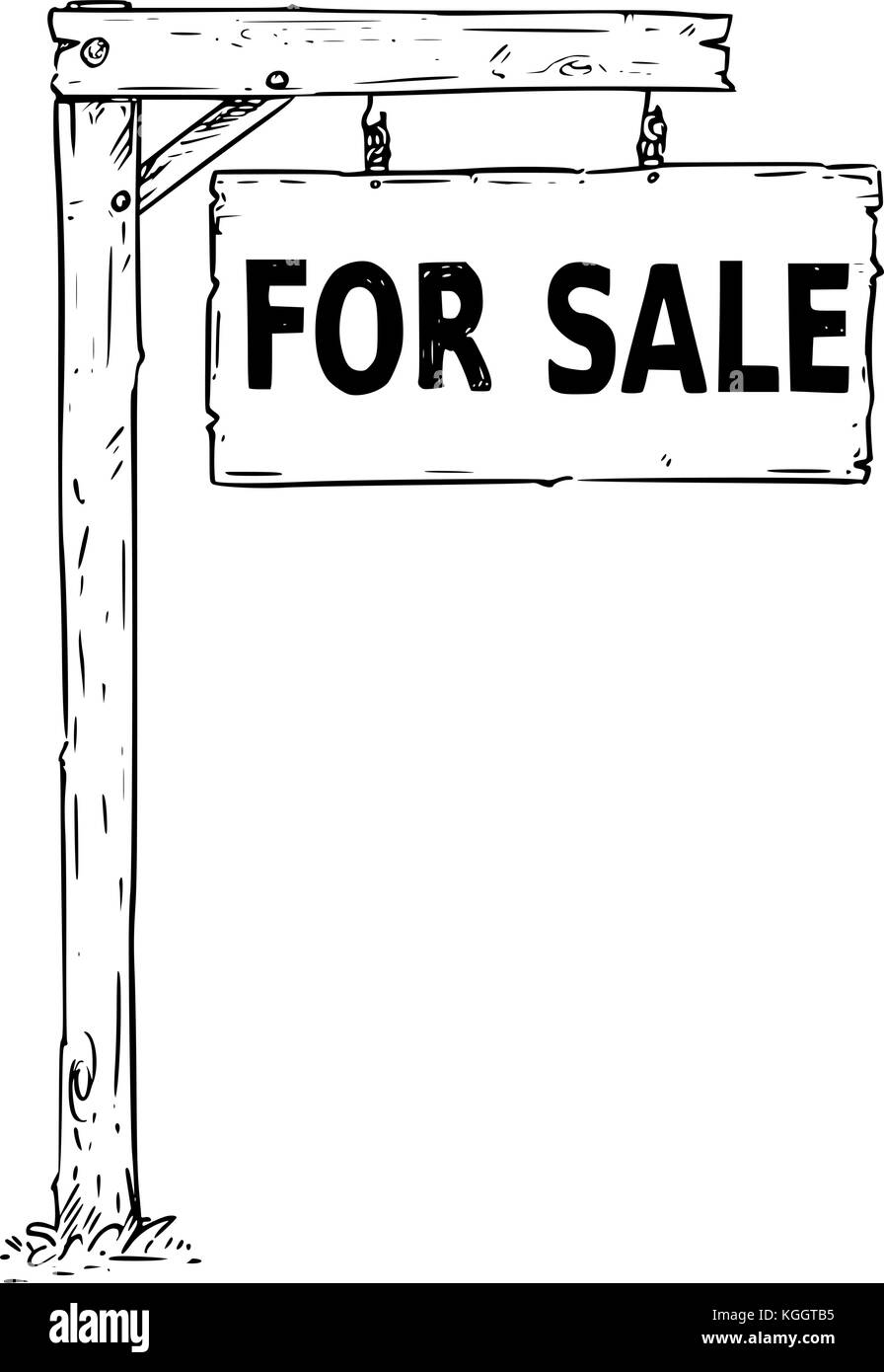 Vektor Zeichnung von hängenden Holzschild mit Business Text zum Verkauf. Stock Vektor