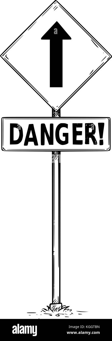 Vektor Zeichnung von einem doppelpfeil Verkehrsschild mit Ausrufezeichen und Gefahr business text Board. Stock Vektor