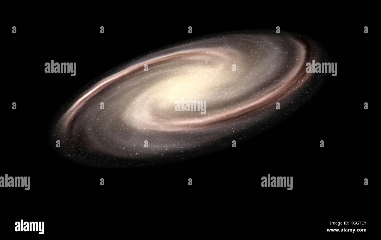 Spiralgalaxie isoliert über schwarzen Hintergrund. Singularität, Gravitationswellen und Raumzeit Konzept. Stockfoto