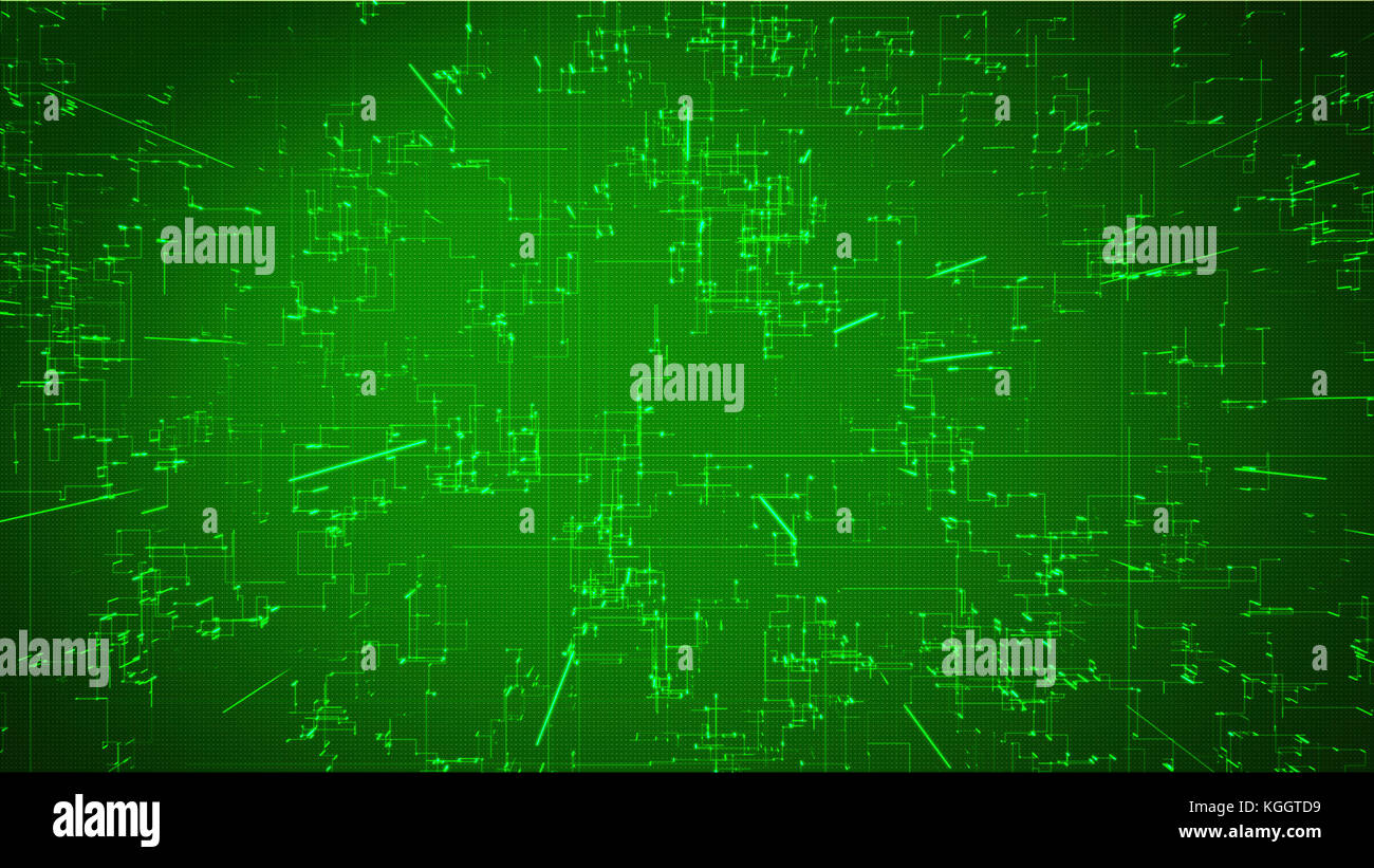 Aufkommende Verbindungen, Leiter und neuronale Signale auf grünem Hintergrund. Digitale Vernetzung, künstliche Intelligenz und Datenspeicherkonzept Stockfoto