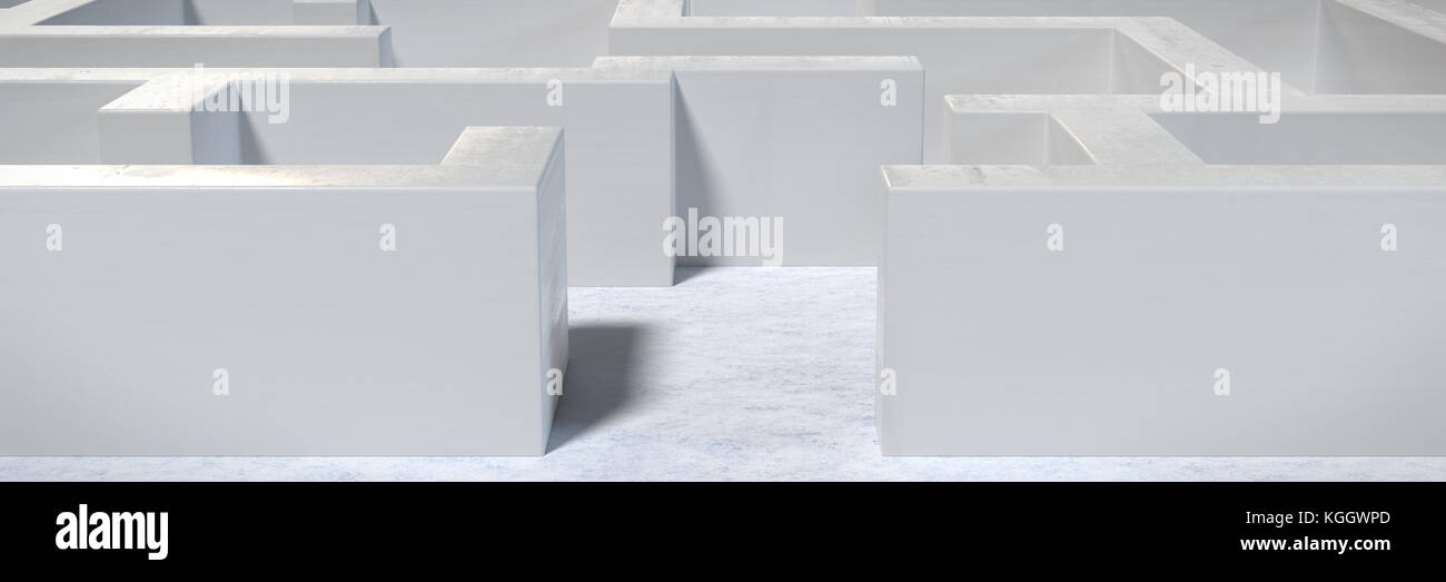 Weiß Labyrinth Struktur mit Eingang an der Vorderseite (3d-Grafik Banner) Stockfoto