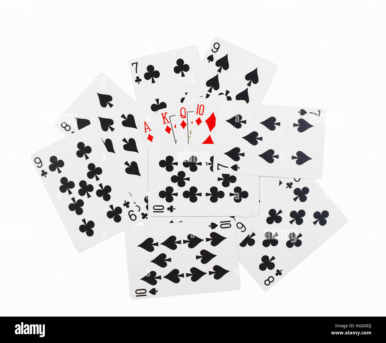 Spielkarten Symbole auf weißem Hintergrund Stockfoto