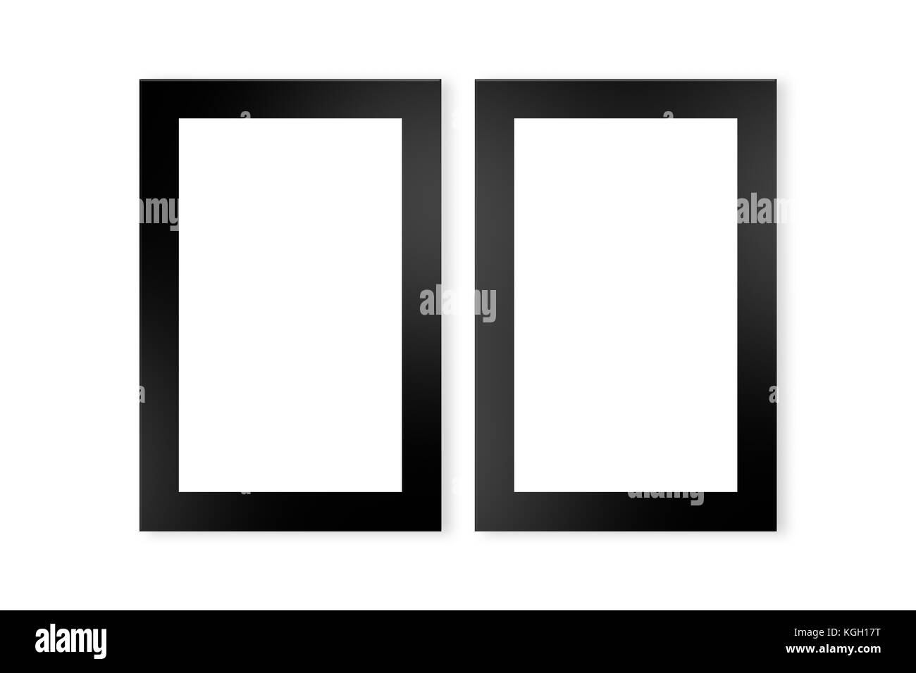 Rechteckig, schwarz Bilderrahmen mit Copy space Mock up auf weißem Hintergrund. Stockfoto