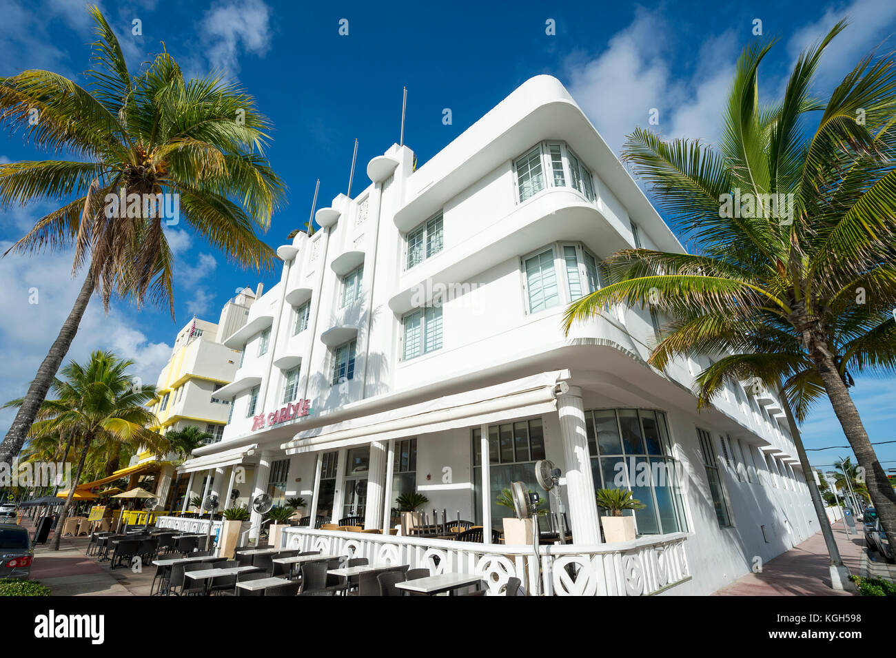 Miami - Juli 23, 2017: Wahrzeichen von Miami Beach im Art-deco-Architektur und Palmen am Ocean Drive, Stockfoto