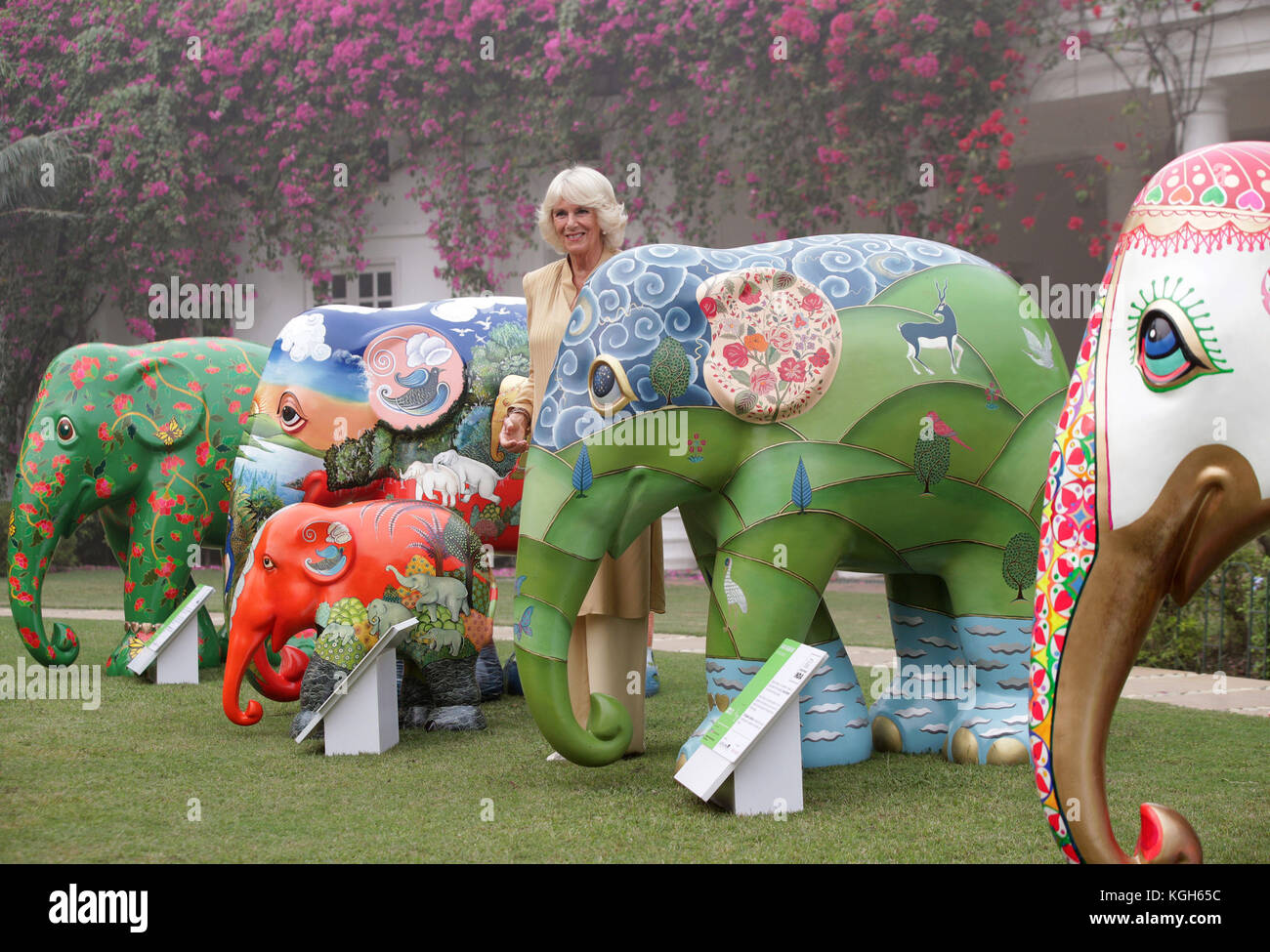 Die Herzogin von Cornwall nimmt an einer Wohltätigkeitsveranstaltung der Elephant Family in der Residenz des britischen Hochkommissars in Neu-Delhi, Indien, Teil, auf der letzten Etappe ihrer Reise durch den Fernen Osten. Stockfoto