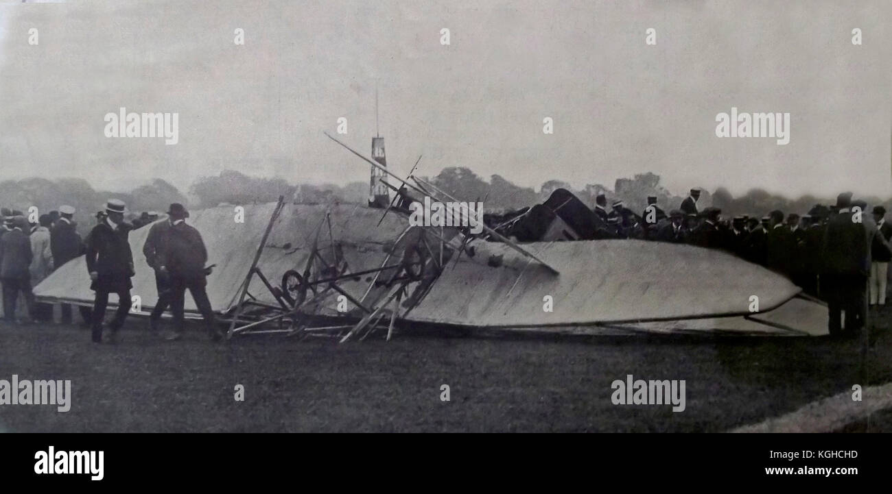 Wrack der Flugzeugabsturz, die getötet Charles Stewart Rolls am 12. Juli 1910 Stockfoto