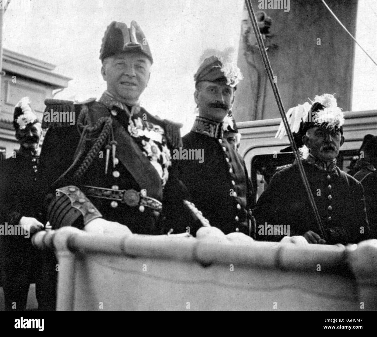 Die Herren der Admiralität, die an der Naval Review teilnehmen, 1907. Admiral der Flotte John Arbuthnot Fisher, vorne links Stockfoto