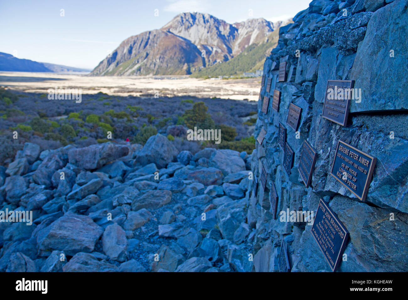 Die alpinen Denkmal für Kletterer in Aoraki/Mt Cook National Park getötet Stockfoto