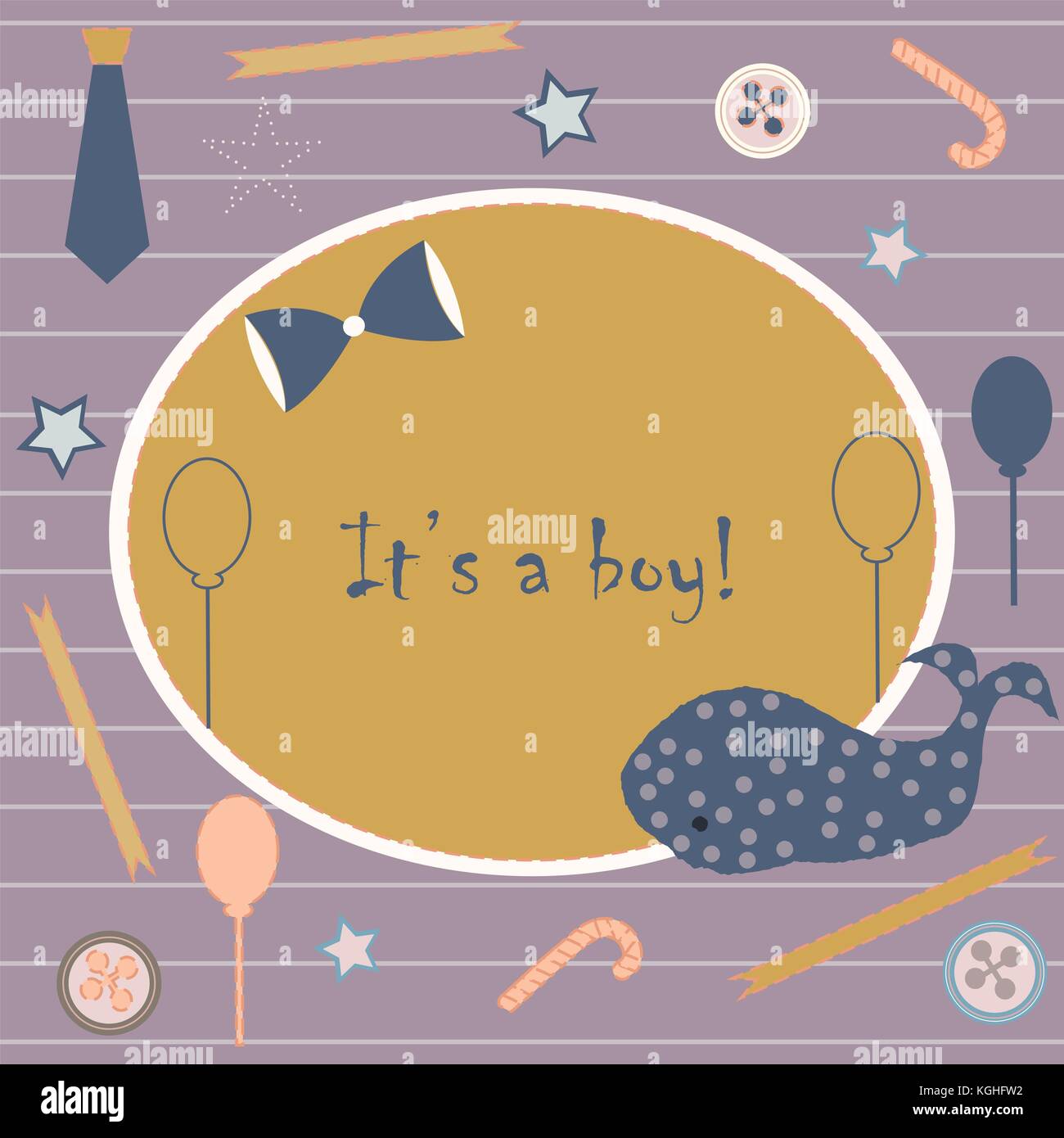 Baby Geburt Ansage. babyduscheeinladung Karte. cute Wal kündigt die Ankunft des Jungen. card Design auf Teal Hintergrund mit Bändern, Riegel, b Stock Vektor