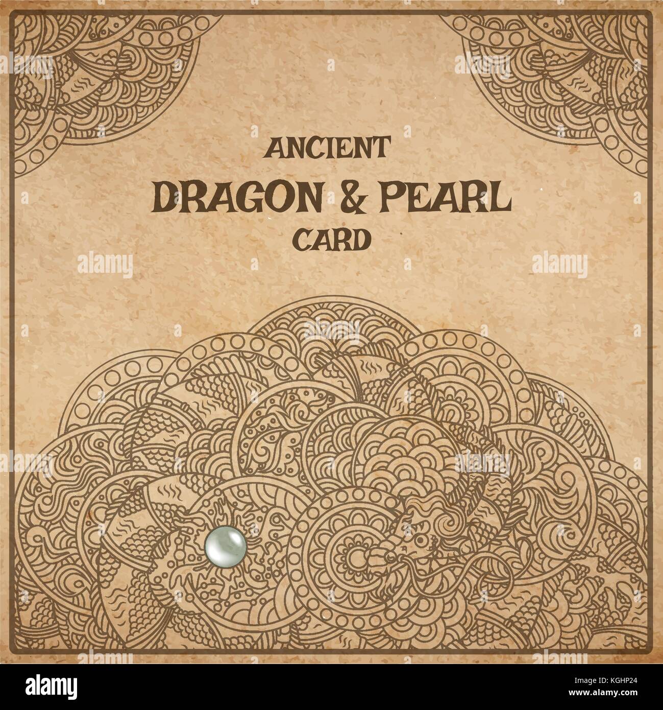 Vector Abbildung: authentische orientalische Drache mit Pearl Tinte Zeichnung auf Pergamentpapier Karte Hintergrund Stock Vektor