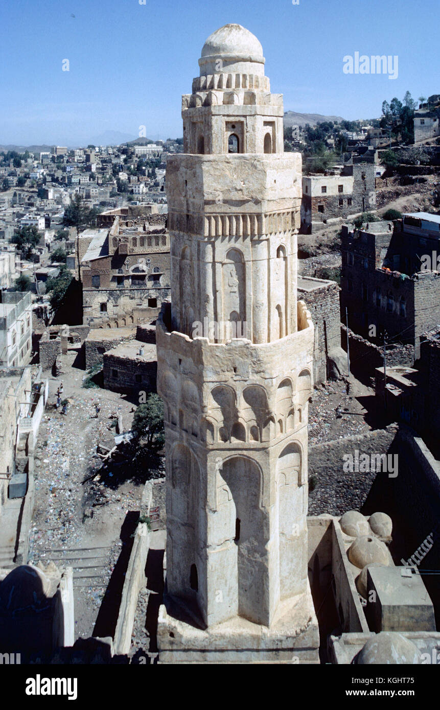 Minarette, Ashrafiyya Moschee und Madrasa, Taizz oder Taiz, Jemen Stockfoto