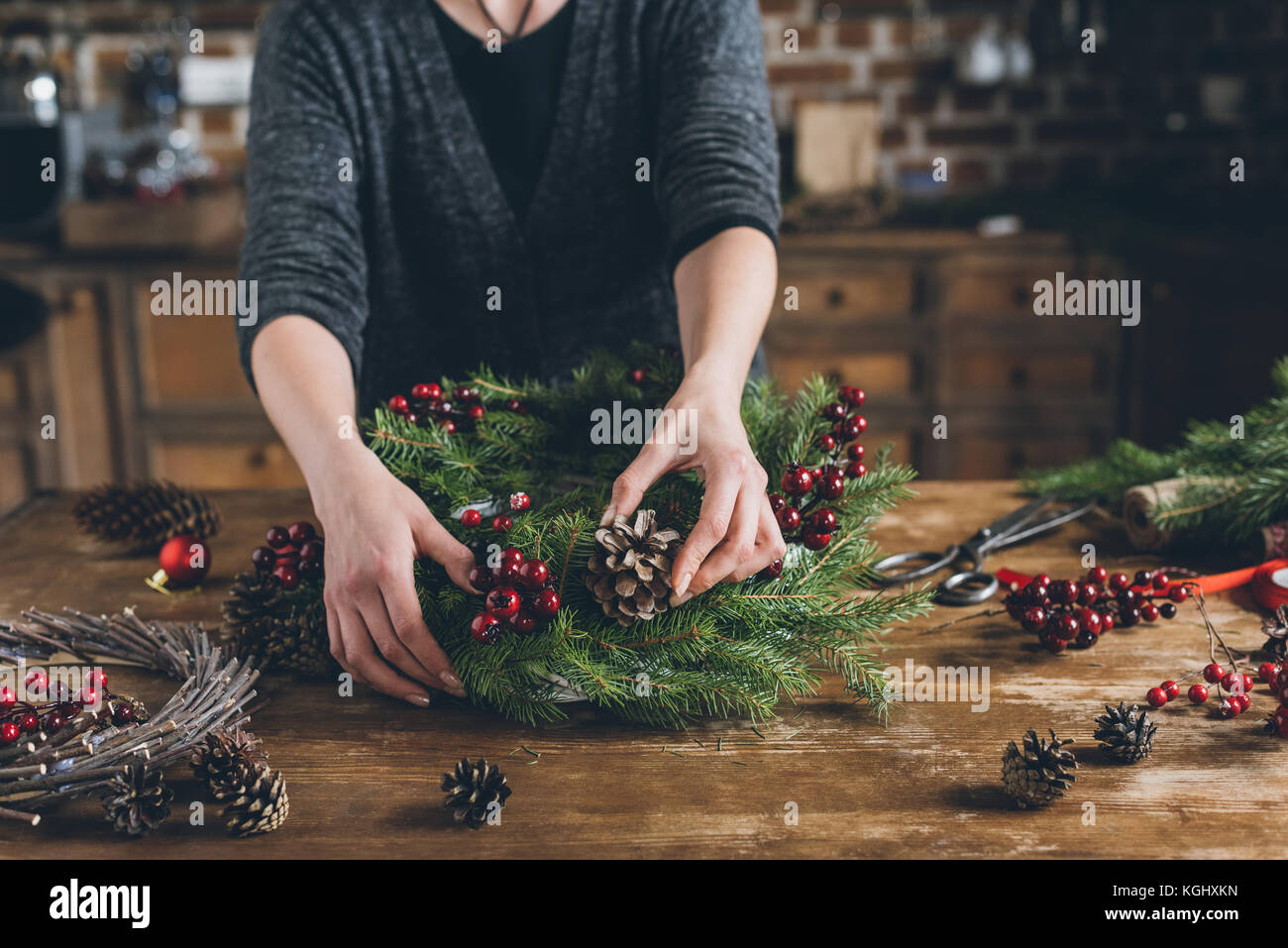 Florist Weihnachtsbaum Kranz Stockfoto