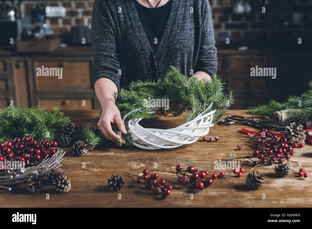 Florist Weihnachten Kranz Stockfoto