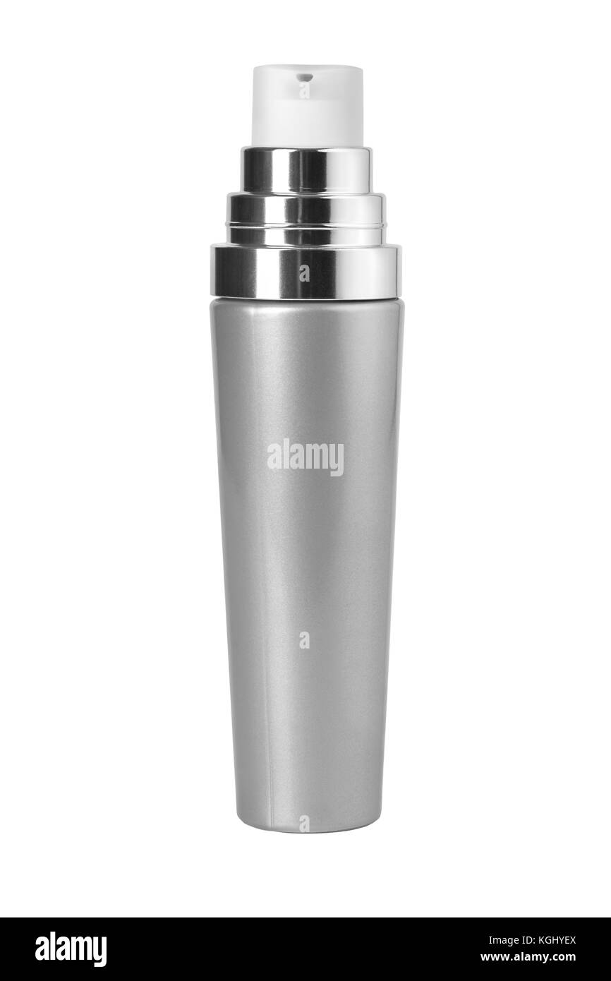 Kosmetik weiße Sprühflasche auf weißem Hintergrund. mit Freistellungspfad Stockfoto