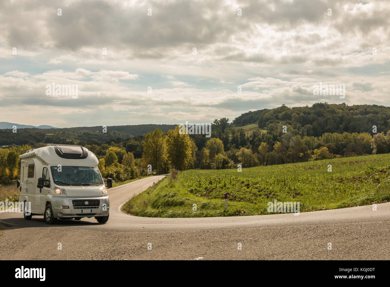 Ein Wohnmobil reisen Reise in die Toskana Italien Camping Road Florenz Siena Lucca Stockfoto
