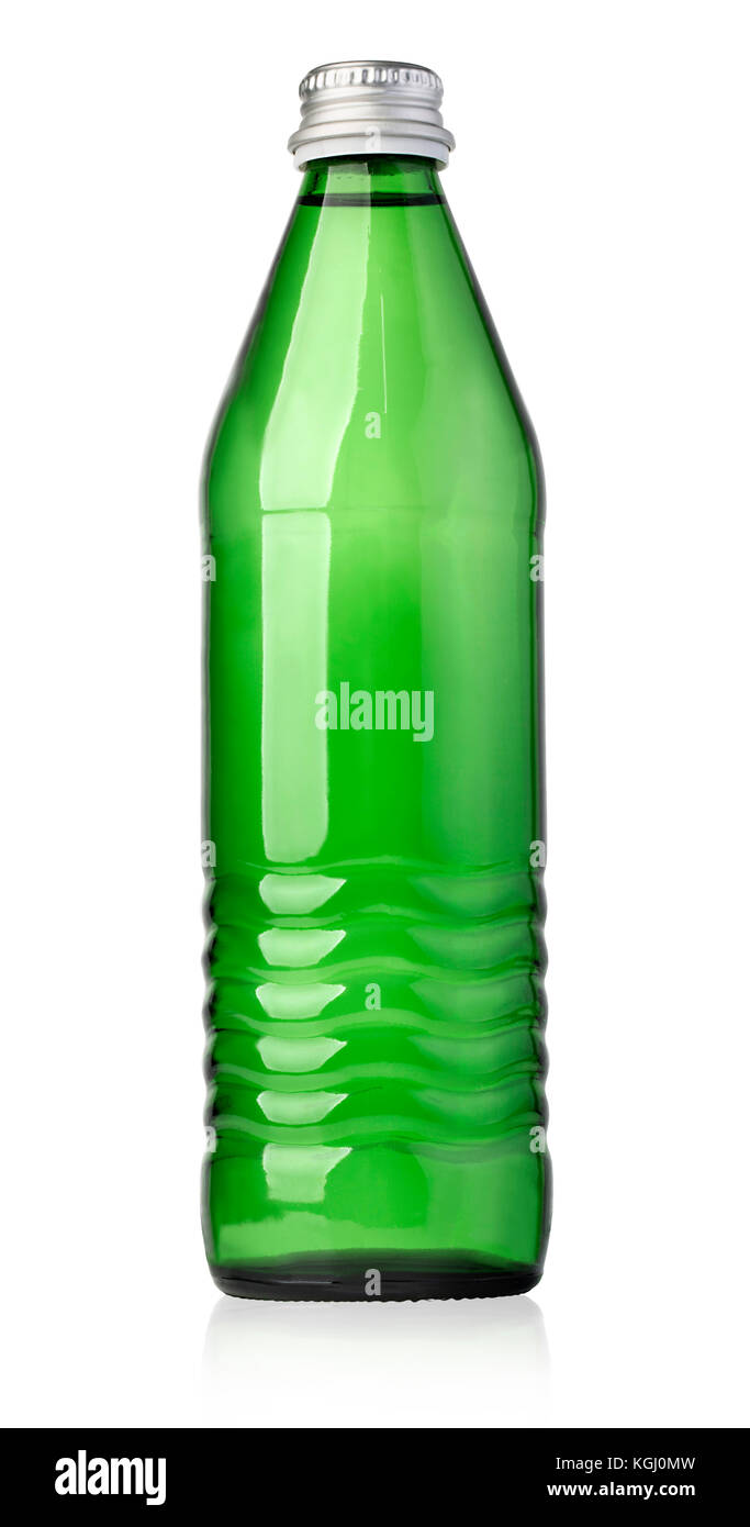 Glas Flasche Sodawasser auf weißem Hintergrund mit Freistellungspfad isoliert Stockfoto