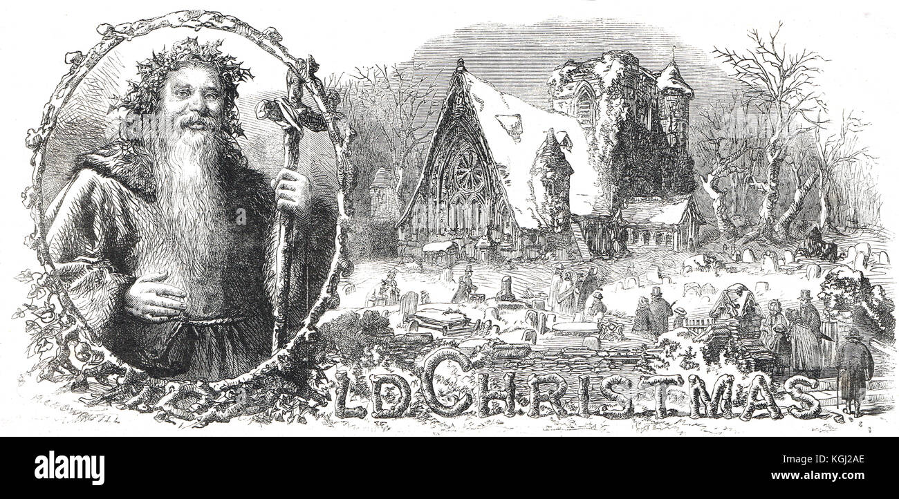 Alte Weihnachten, Kirche Schnee Szene, 1862 Stockfoto