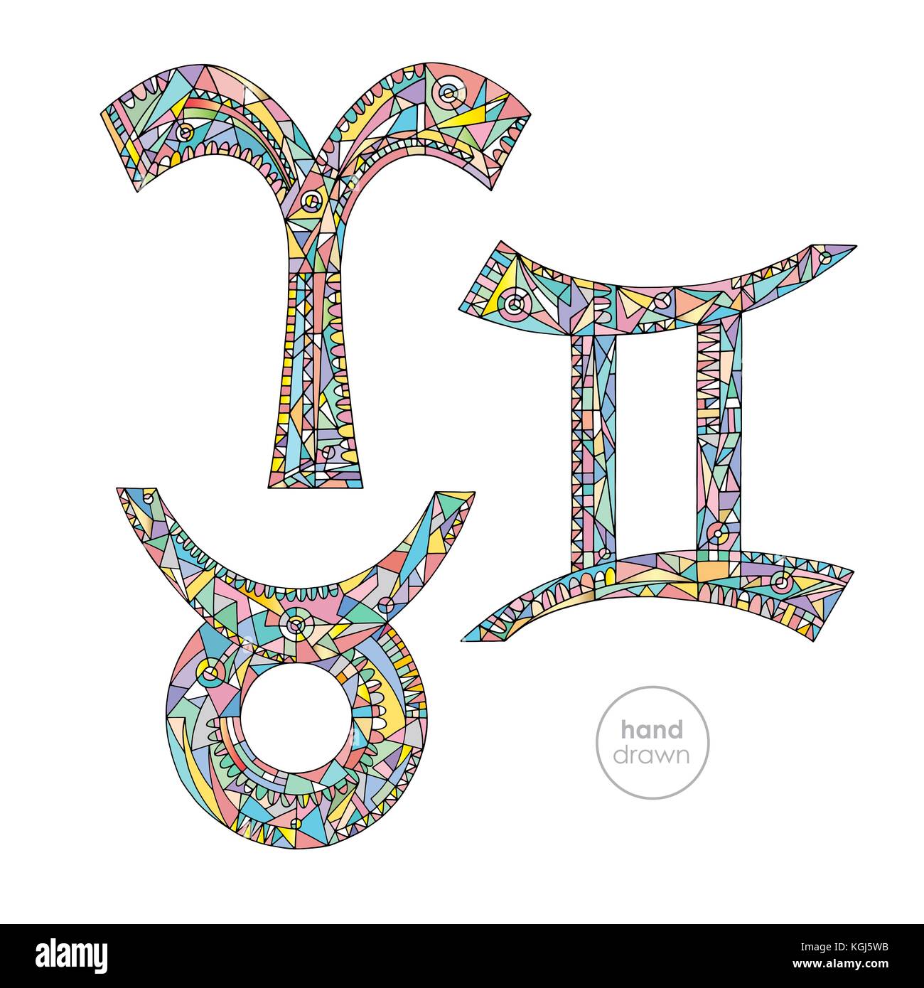 Sternzeichen set Widder, Stier, Zwillinge. Horoskop Pastellfarben Sammlung. Hand gezeichneten Symbole. astrologische Serie Vector Illustration. Stock Vektor