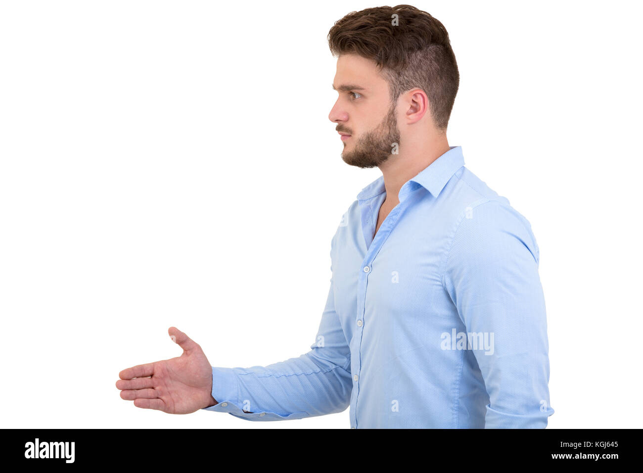 Business und Office Konzept - stattliche buisnessman mit offener Hand bereit für Handshake Stockfoto