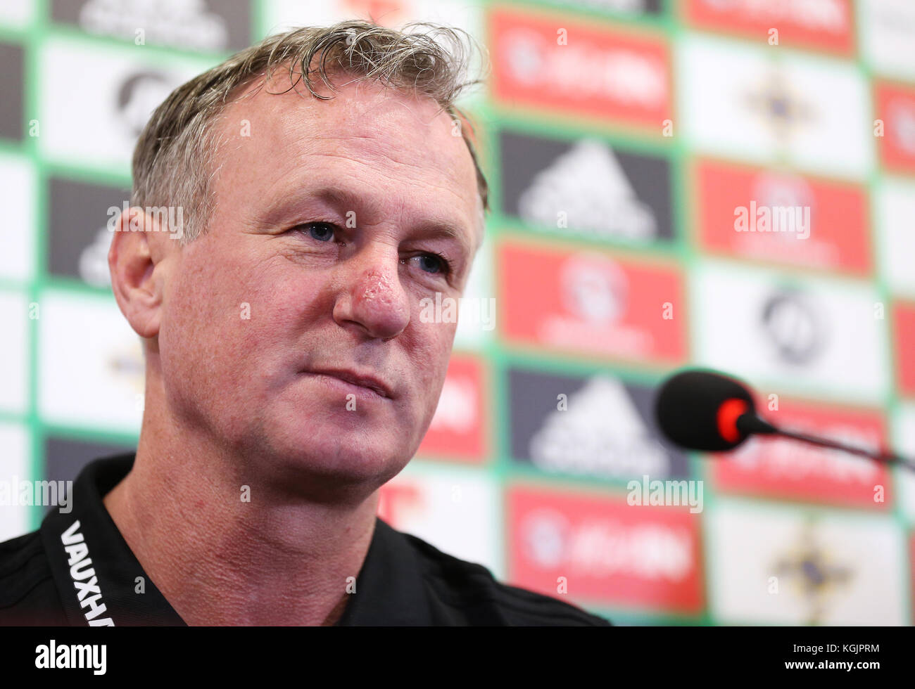 Nordirland-Manager Michael O'Neill während der Pressekonferenz im Windsor Park, Belfast. Stockfoto