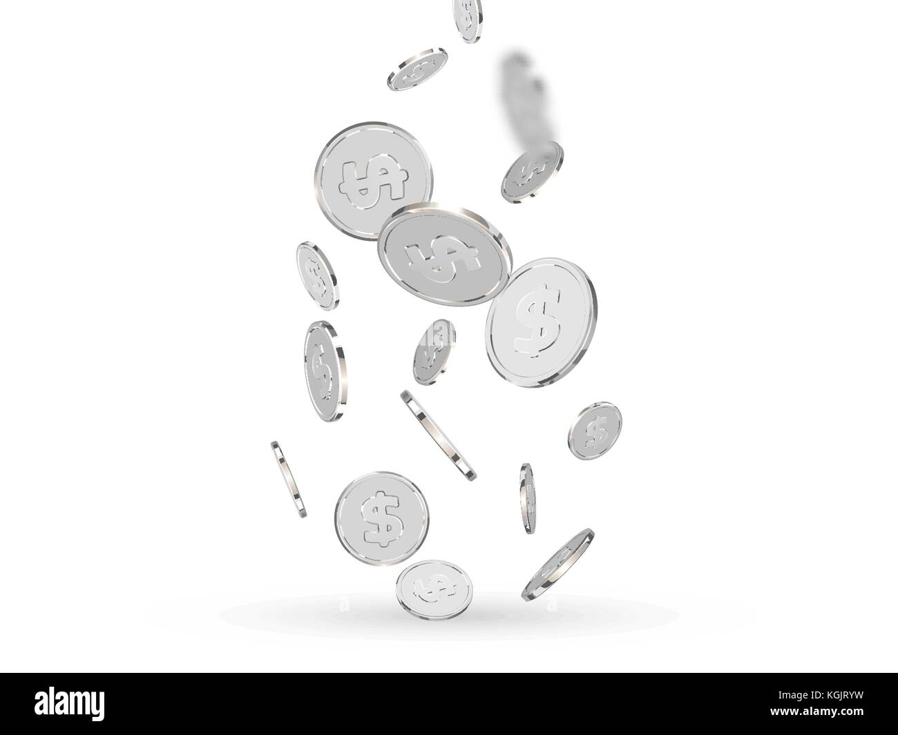 Silbermünzen. realistische Silber Geld auf weißem Hintergrund Stock Vektor