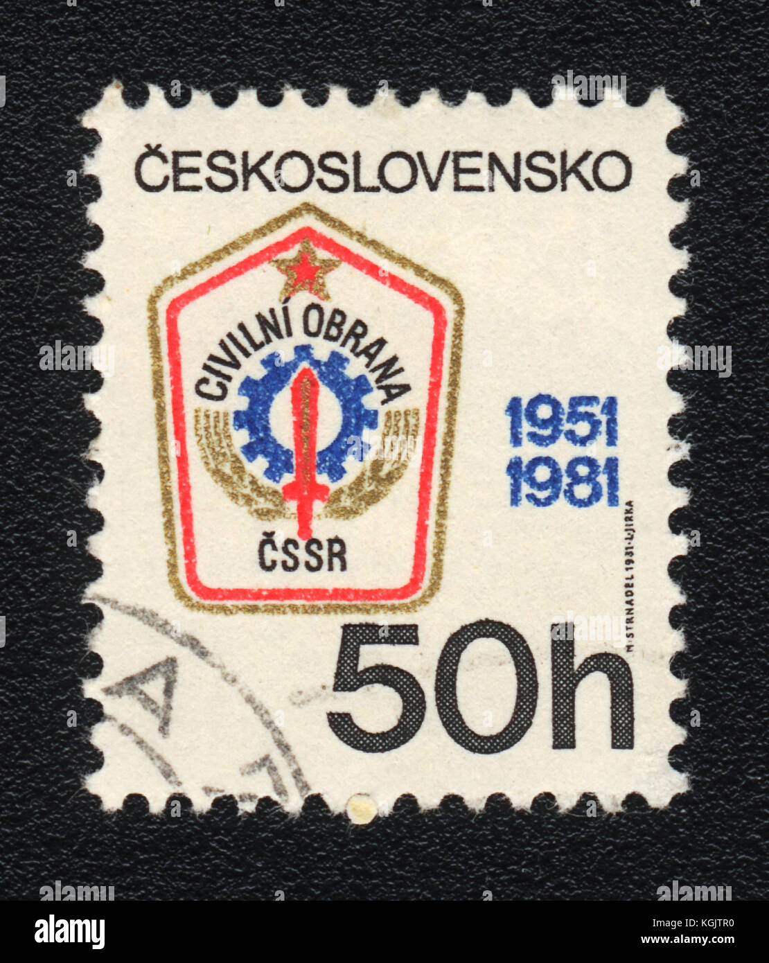 Einen Stempel in der Tschechoslowakei zeigt zivile Verteidigung der Tschechoslowakei, ca. 1981 gedruckt Stockfoto