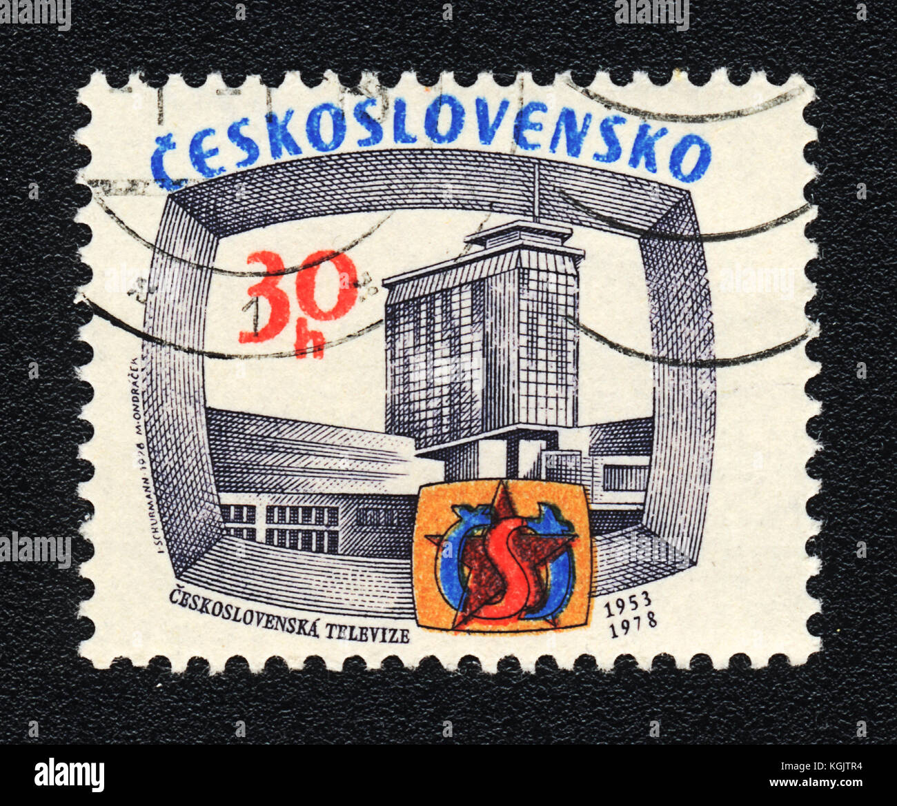 Eine Briefmarke in der Tschechoslowakei zeigt tschechoslowakischen Fernsehen, ca. 1978 gedruckt Stockfoto