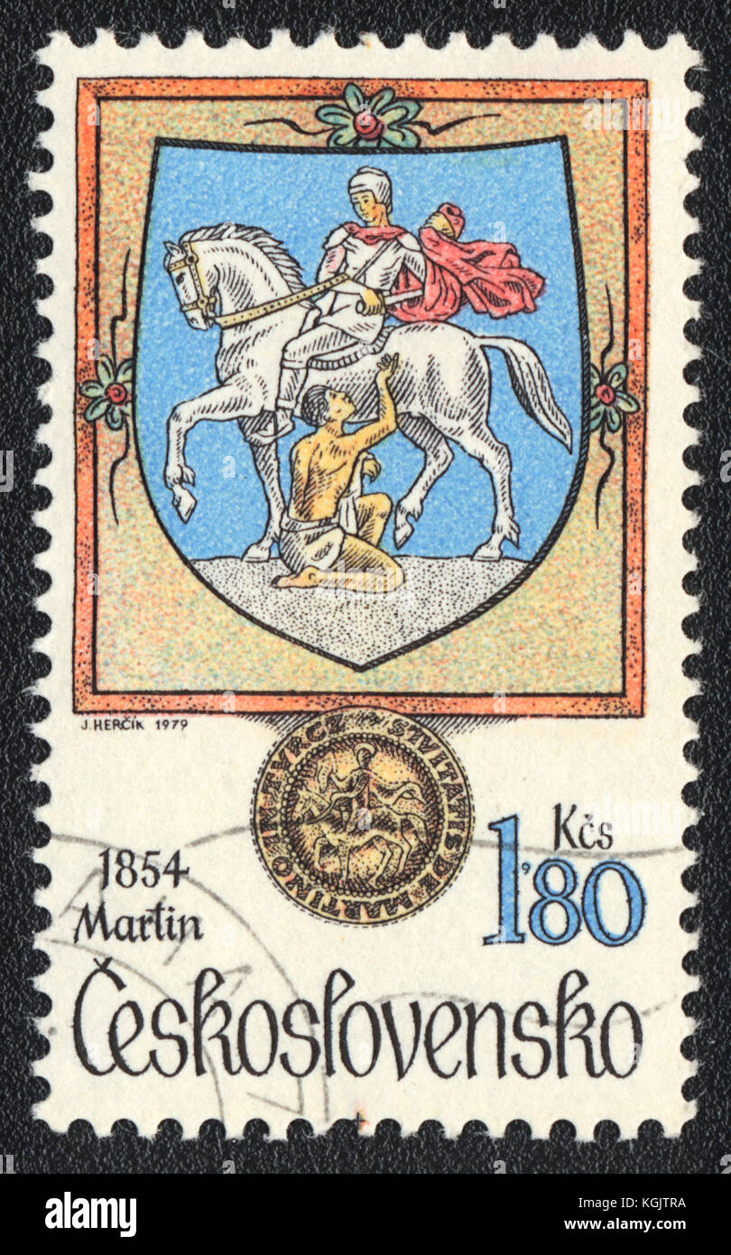 Eine Briefmarke in der Tschechoslowakei zeigt gedruckt John Martin (1789-1854) - englischer Maler, Grafiker, ca. 1979 Stockfoto