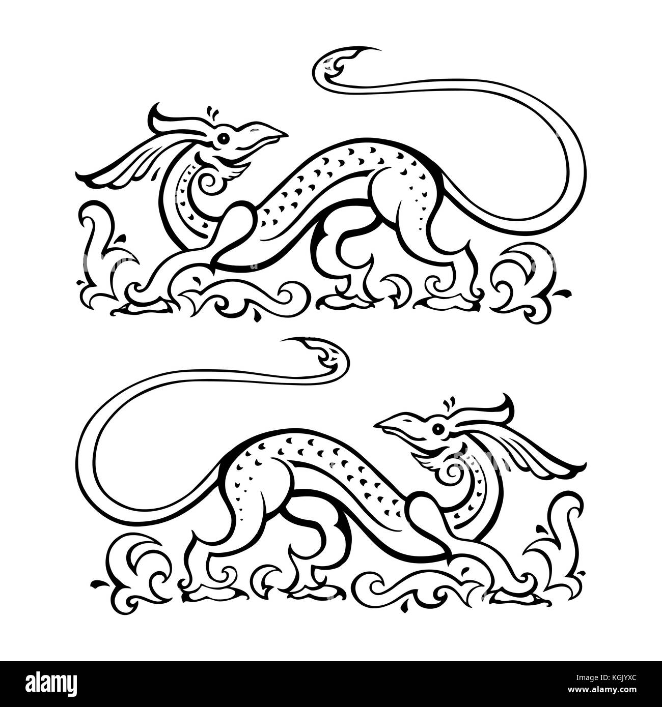 Drachen. traditionellen Vector Illustration für Malbuch. Ethnische Tattoo Style Stock Vektor