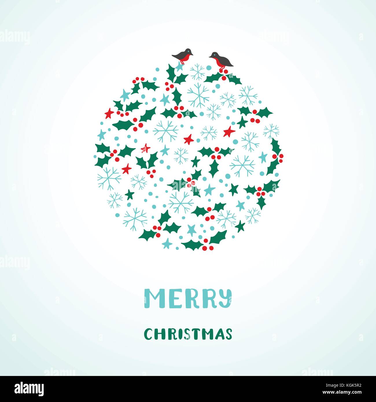 Weihnachtskarte mit Schneeflocken, Sterne, Vögel und Holly Stock Vektor