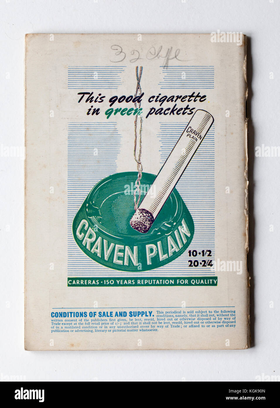 Craven Plain Zigaretten Tabak Werbung auf der Rückseite 1940 Lilliput Magazin Stockfoto