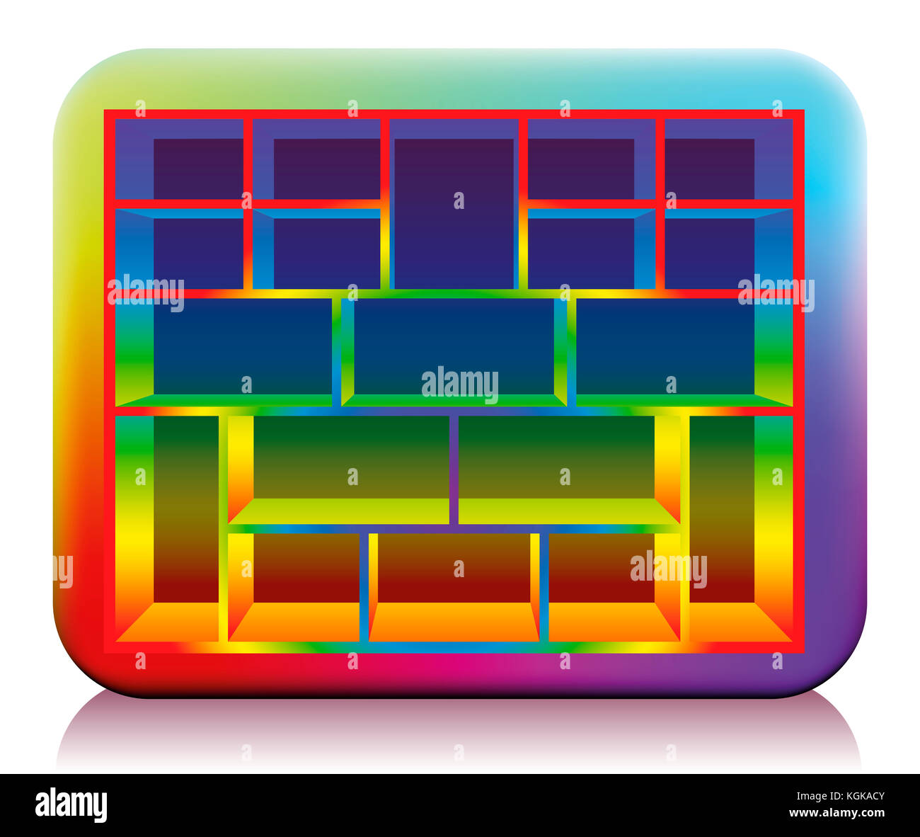 Bunte Art Gehäuse mit abgerundeten Kanten - isoliert 3d-Abbildung auf weißen Hintergrund. Stockfoto