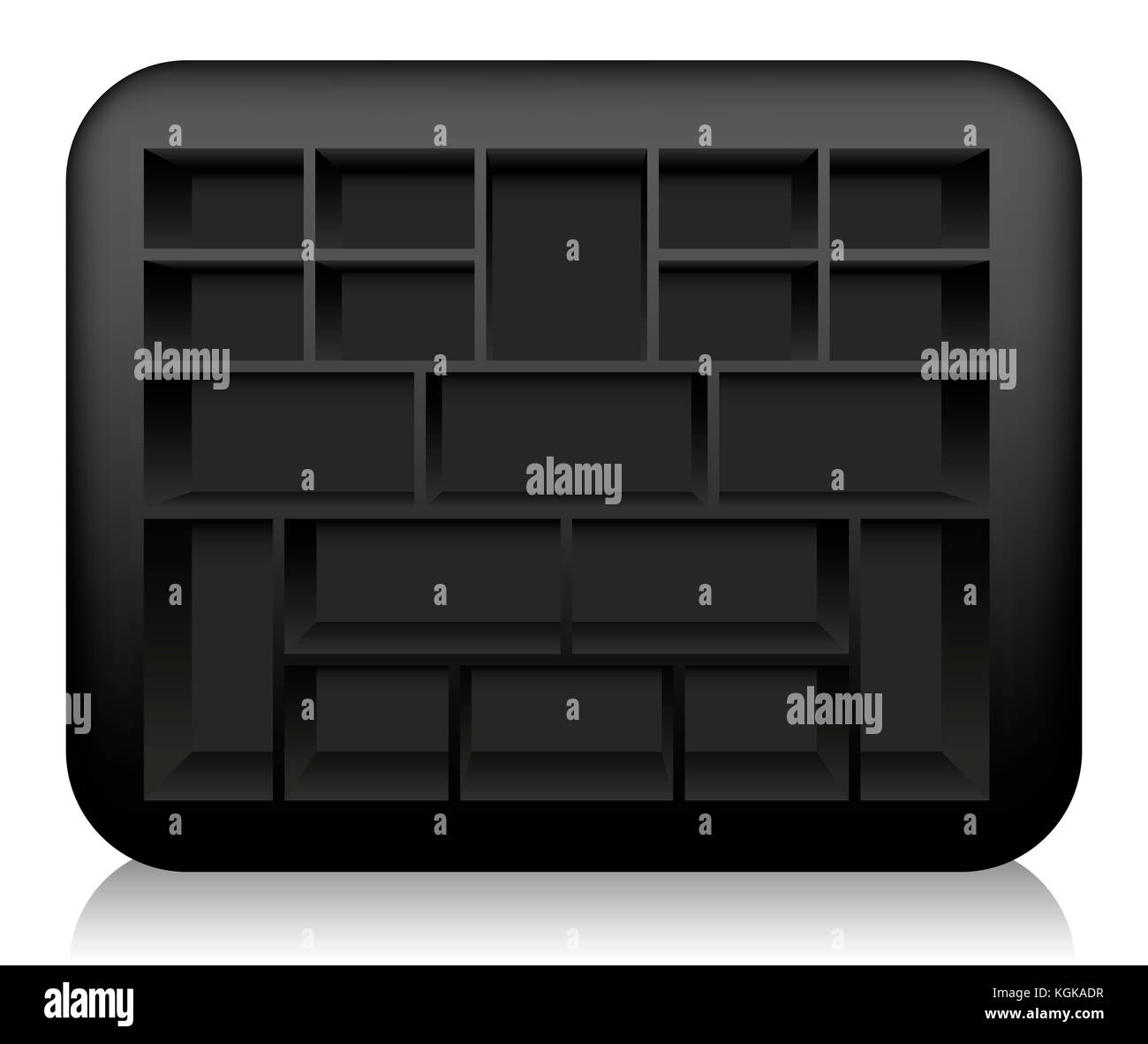 Leer schwarz Gehäuse Typ mit abgerundeten Kanten, gefüllt - isoliert Abbildung auf weißem Hintergrund. Stockfoto
