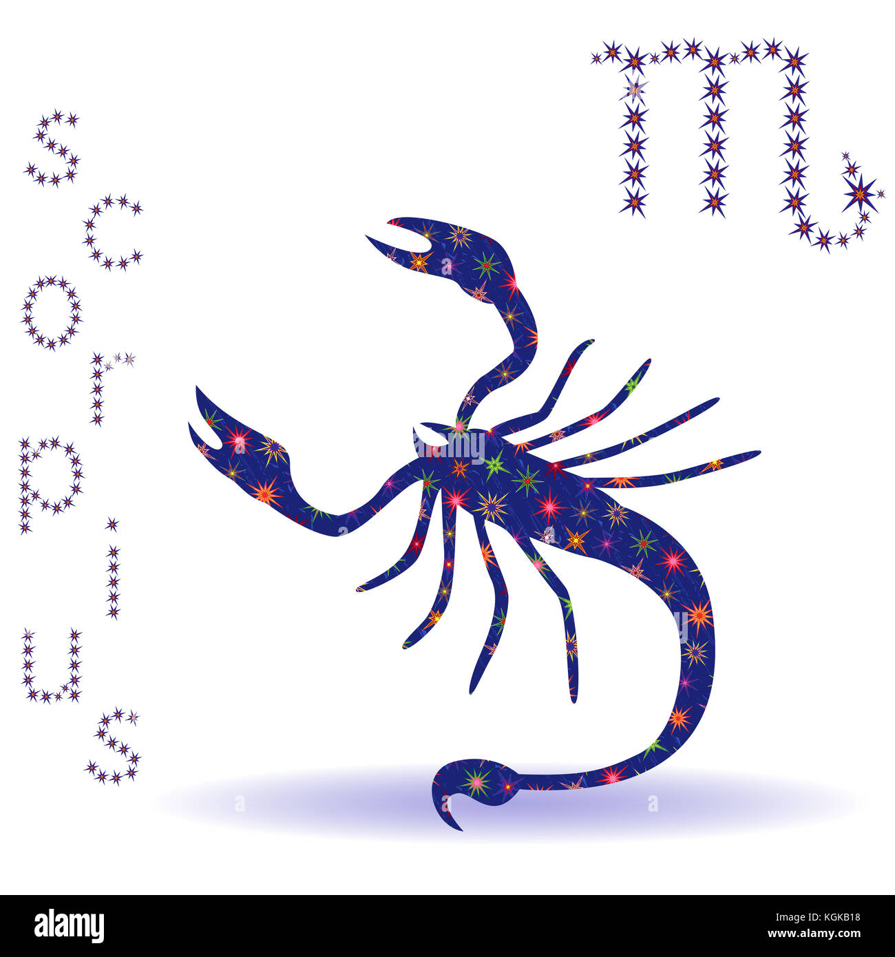 Sternzeichen Scorpius, Hand gezeichnet Schablone mit Stilisierten Sterne auf weißem Hintergrund Stockfoto