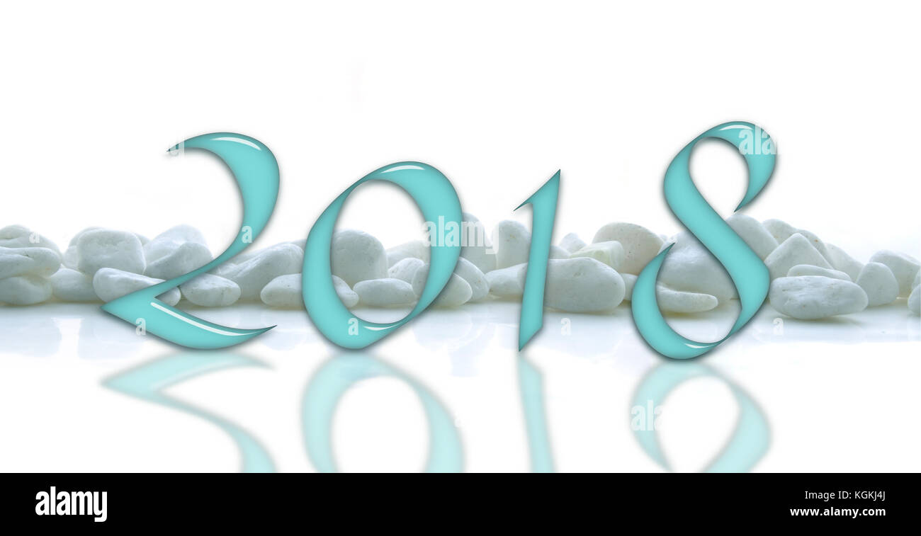 2018, Glas Zahlen auf einem weißen Steinen Leitung Stockfoto