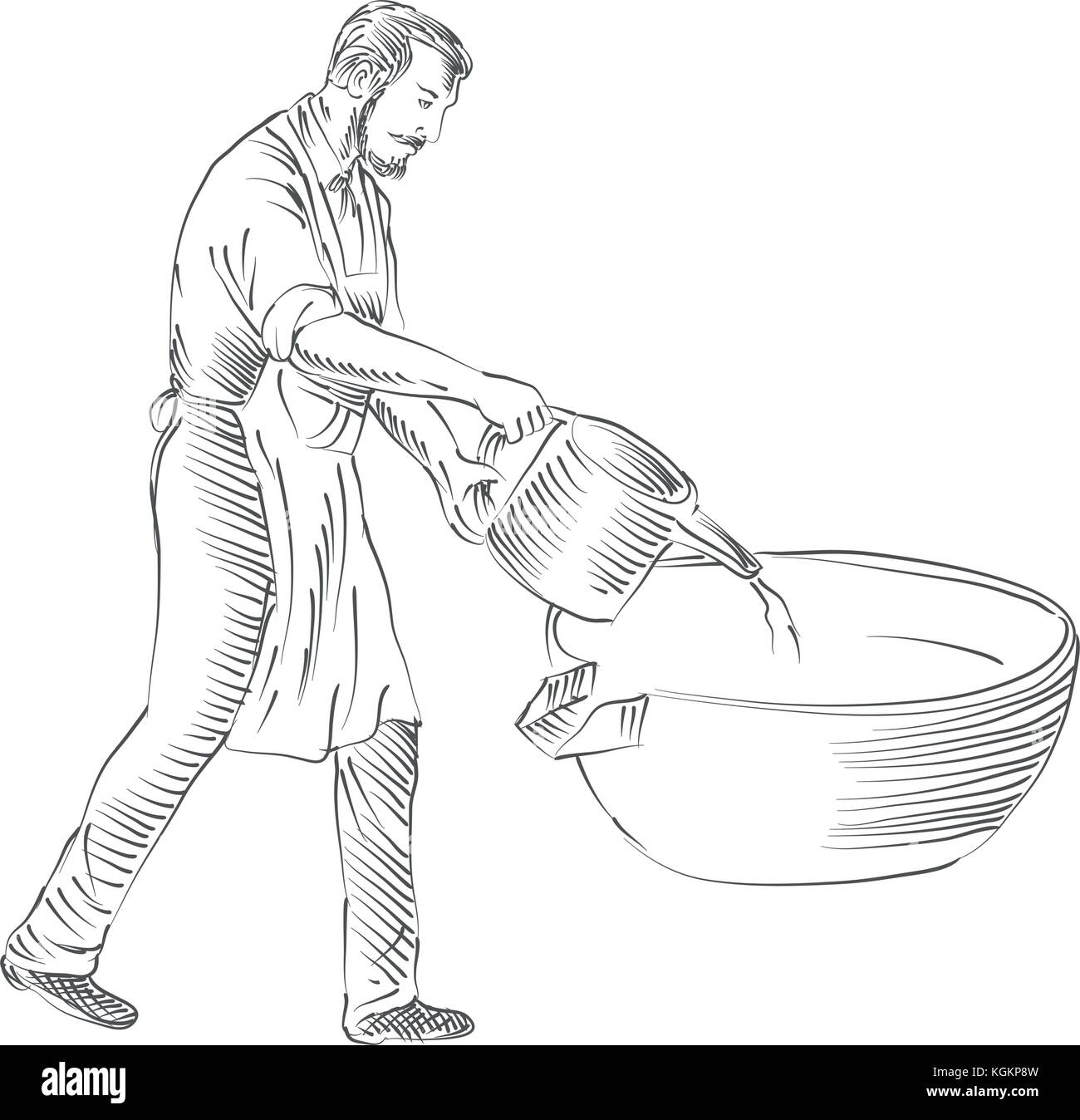 Zeichnung Skizze stil Abbildung des 19. Jahrhunderts vintage Kerzenmacher oder Chandler gießen Wachs Kerzen machen auf Gießerei von Seite isol gesehen Stock Vektor