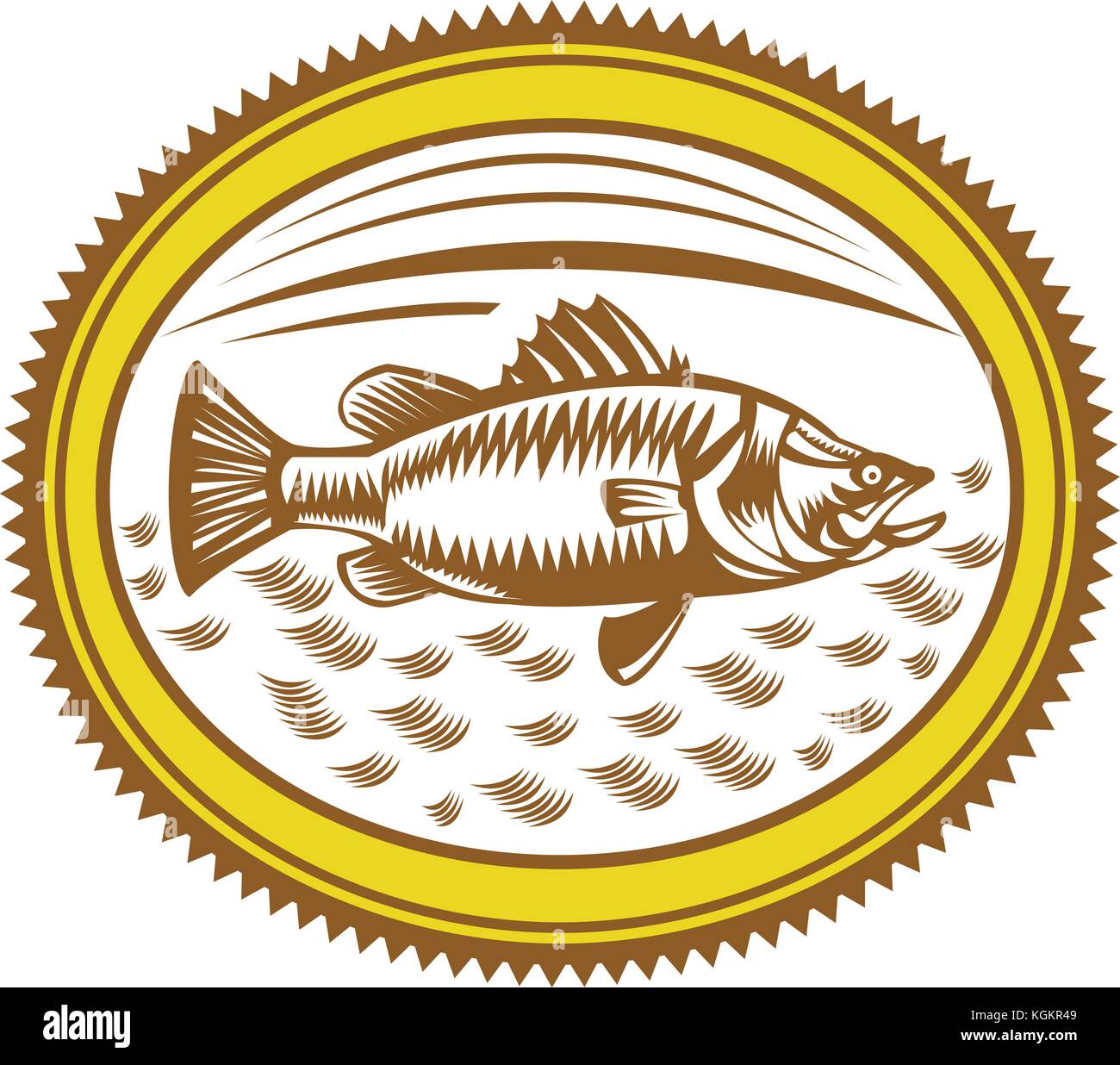 Retro Style Abbildung von Salzwasser oder barramundi Barramundi, asiatische Seebarsch (Lates calcarifer), eine Pflanzenart aus der Gattung der Katadromer Fisch innen gestellt Rosette auf Stock Vektor