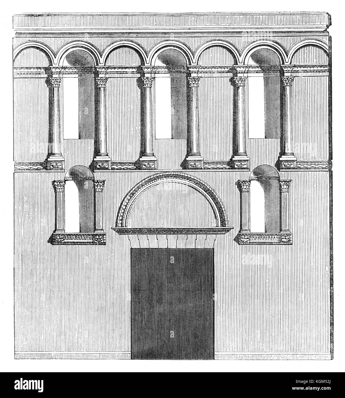 Architektonischen Plan der Golden Gate im Diokletianpalast, der Römische Kaiser Diokletian zu Beginn des vierten Jahrhunderts errichtet. Heute ist der Palast bildet etwa die Hälfte der Altstadt von Split, Kroatien. Es war in der Vorbereitung für die Kaiser Rente am 1. Mai 305 AD gebaut. Stockfoto