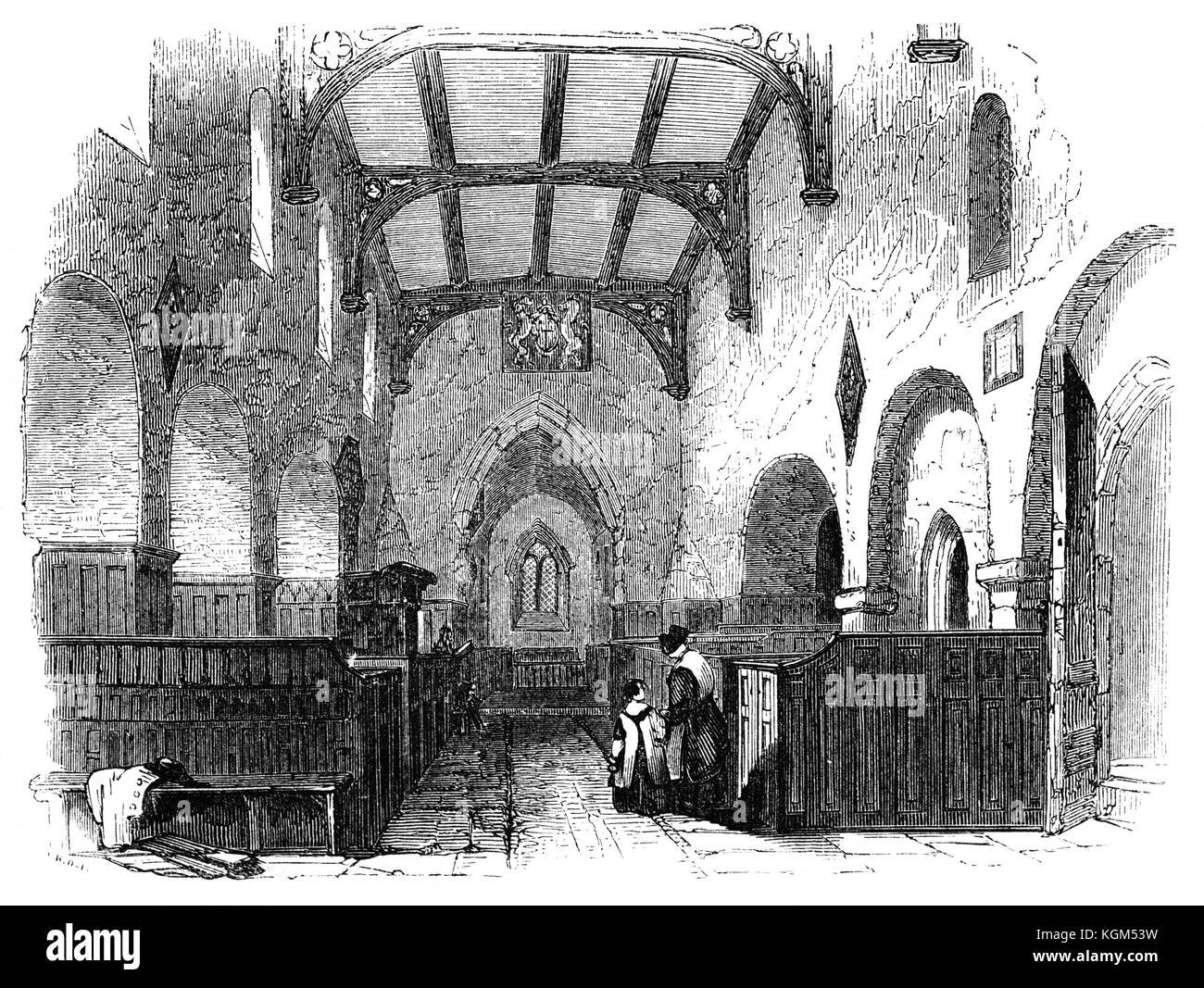 In AD 948 Abt Wulsin (oder Ulsinus) des St Alban Abtei gegründet, eine Kirche auf jedem der drei Hauptstraßen, die in die Stadt St Albans Pilger, Schrein der Abtei von Saint Alban zu verehren, zu dienen. St Michael's Kirche stammt aus dem Ende der angelsächsischen Zeit obwohl es einen früheren Gebäude am heutigen Standort gewesen sein kann. Hertfordshire, England. Stockfoto