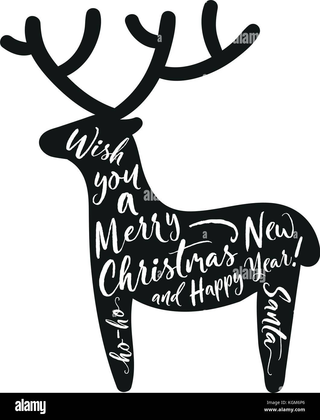 Rotwild Silhouette mit Schriftzug frohe Weihnachten Stock Vektor