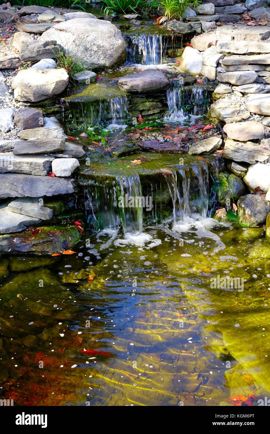 Wasserfälle bei Reeves-Reed Arboretum, Summit, New Jersey Stockfoto