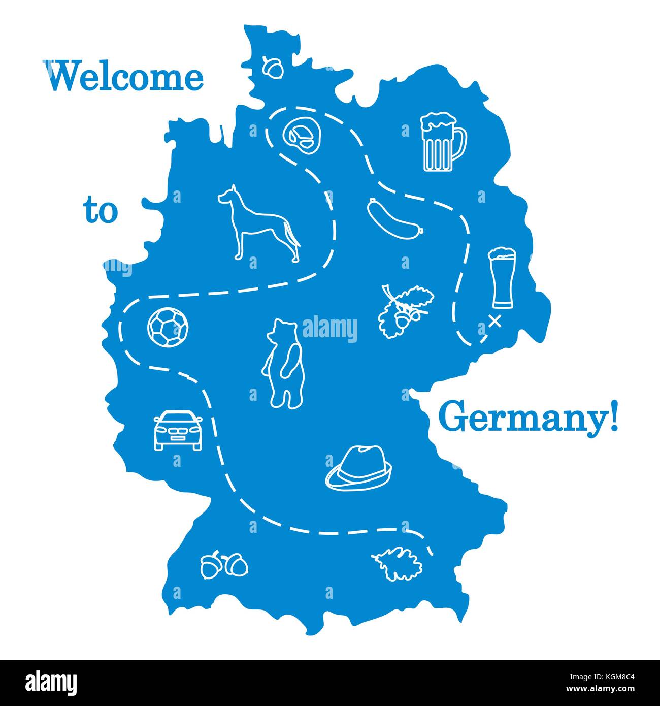 Vector Illustration mit verschiedenen Symbolen in Deutschland. Reisen und Freizeit. Design für Banner, Poster oder Drucken. Stock Vektor