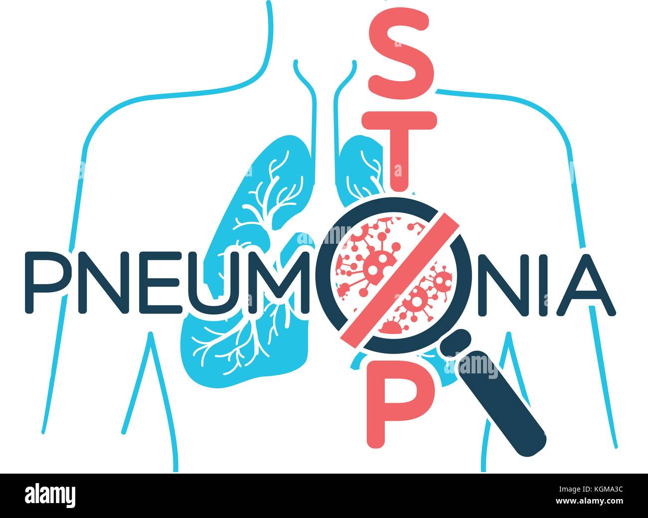 Illustration, Poster oder Banner der Welt Pneumonie Tag in Form von Anatomie der Lunge und Bakterium verursacht Krankheit und eine Inschrift. Stock Vektor