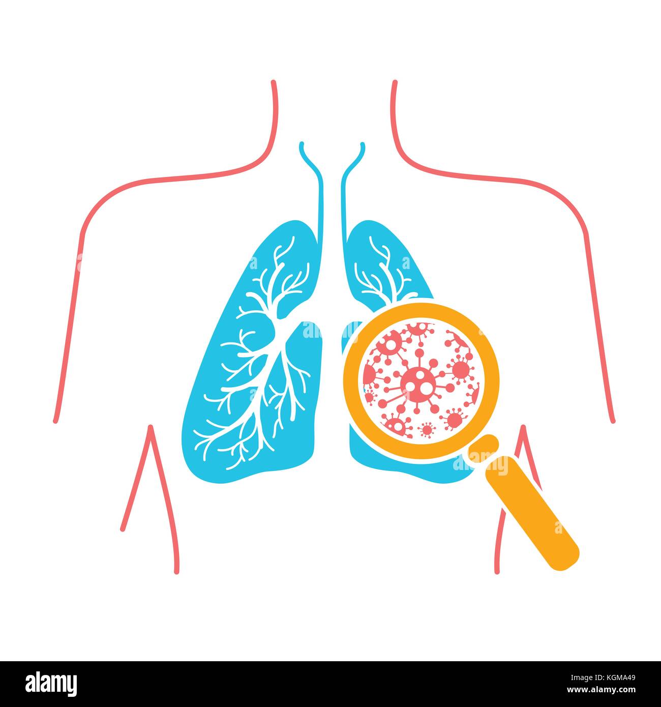 Symbol der Lungenkrankheit, Pneumonie, Asthma, Krebs in der Form von Lungenkrebs Anatomie und Viren verursacht Krankheit. Symbol in linearen Stil Stock Vektor