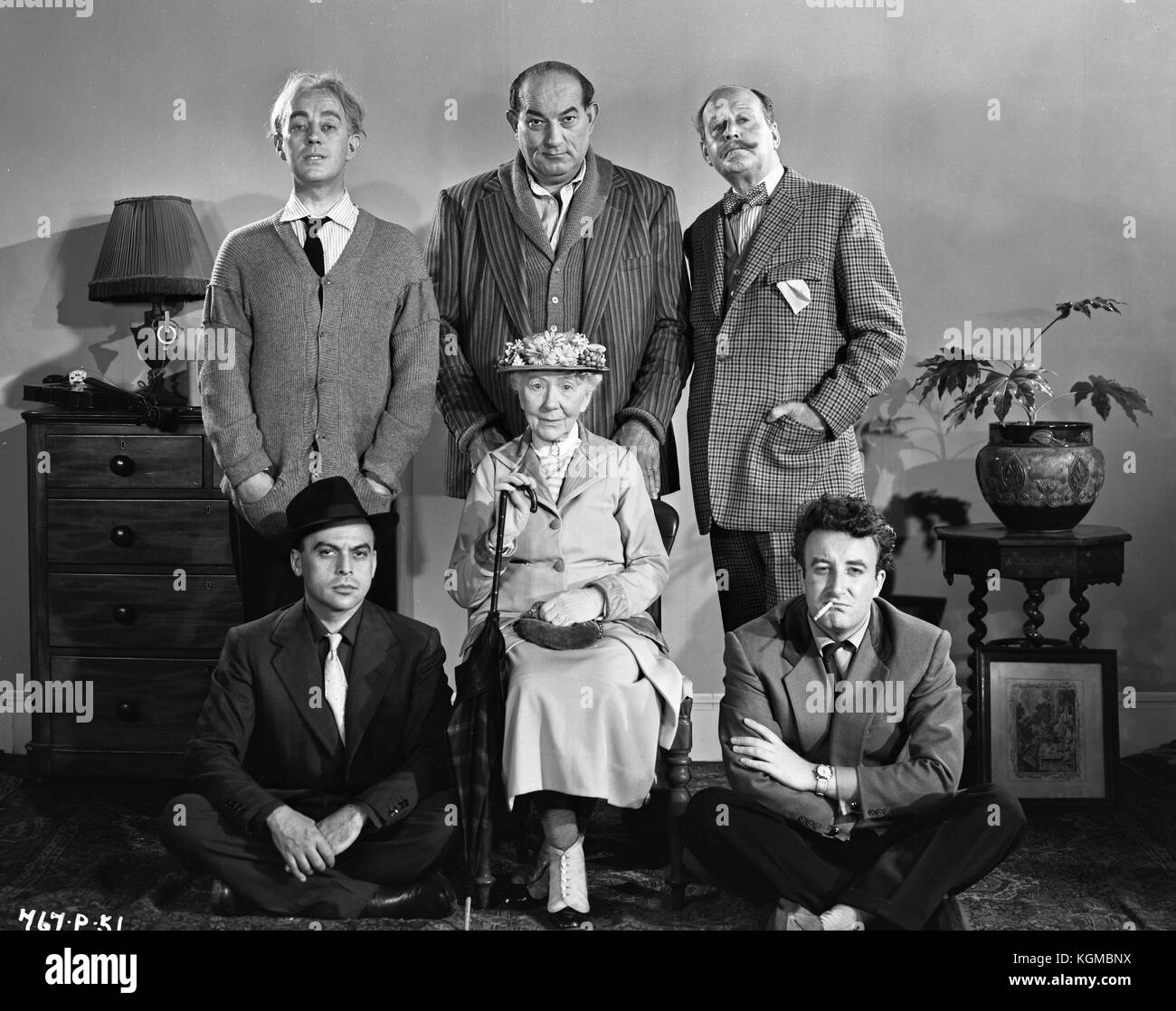 Die ladykillers (1951), Herbert Lom, Peter Sellers, Cecil Parker, Alec Guinness, Katie Johnson, Danny Grün Stockfoto