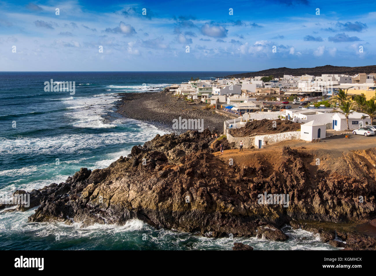 Fischerdorf, El Golfo. Lanzarote Island. Kanarische Inseln Spanien. Europa Stockfoto