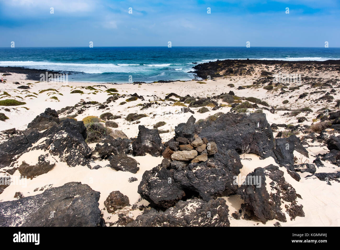 Strand Malpais de la Corona. Caleta del Mojón Blanco. Dünen, weißer Sandstrand, Orzola. Lanzarote Island. Kanarische Inseln Spanien. Europa Stockfoto